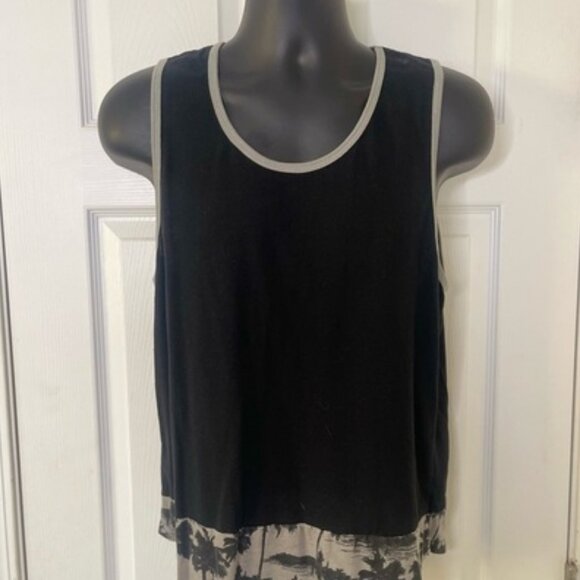 Carbon Asymmetrical Black and White Sleeveless Tank Top - Picture 1 of 3